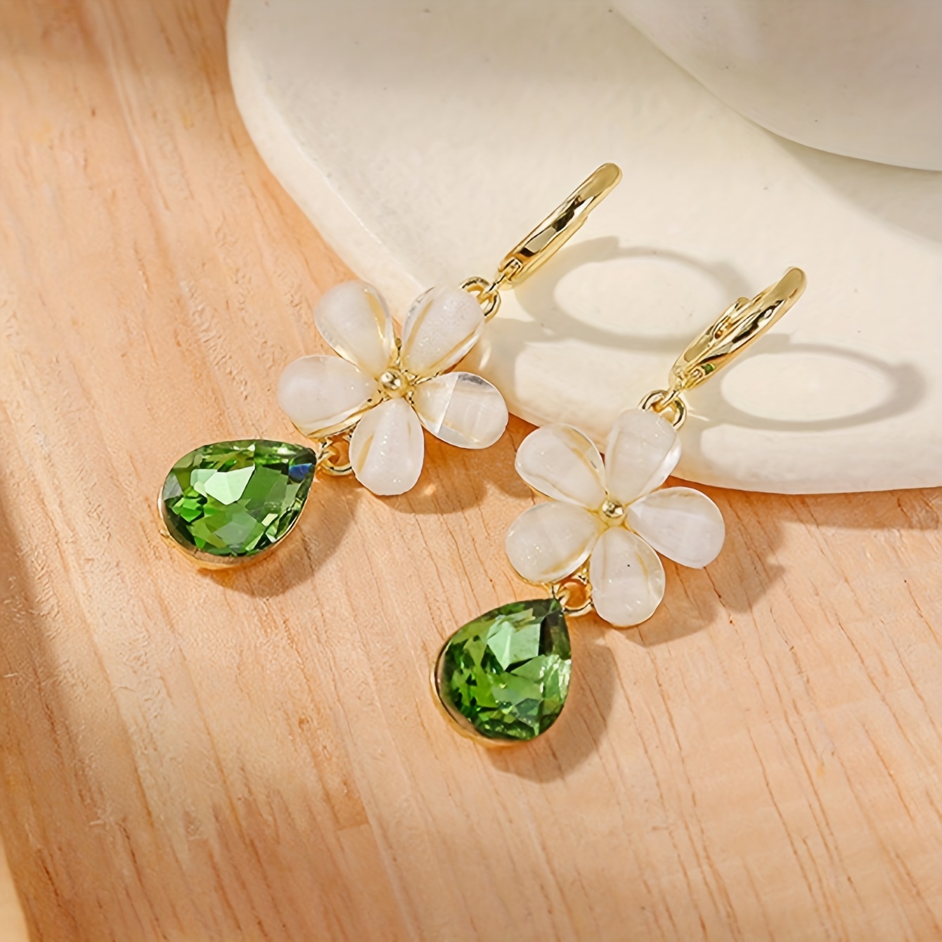 Green Teardrop Flower Earrings - Prevent Falling Off